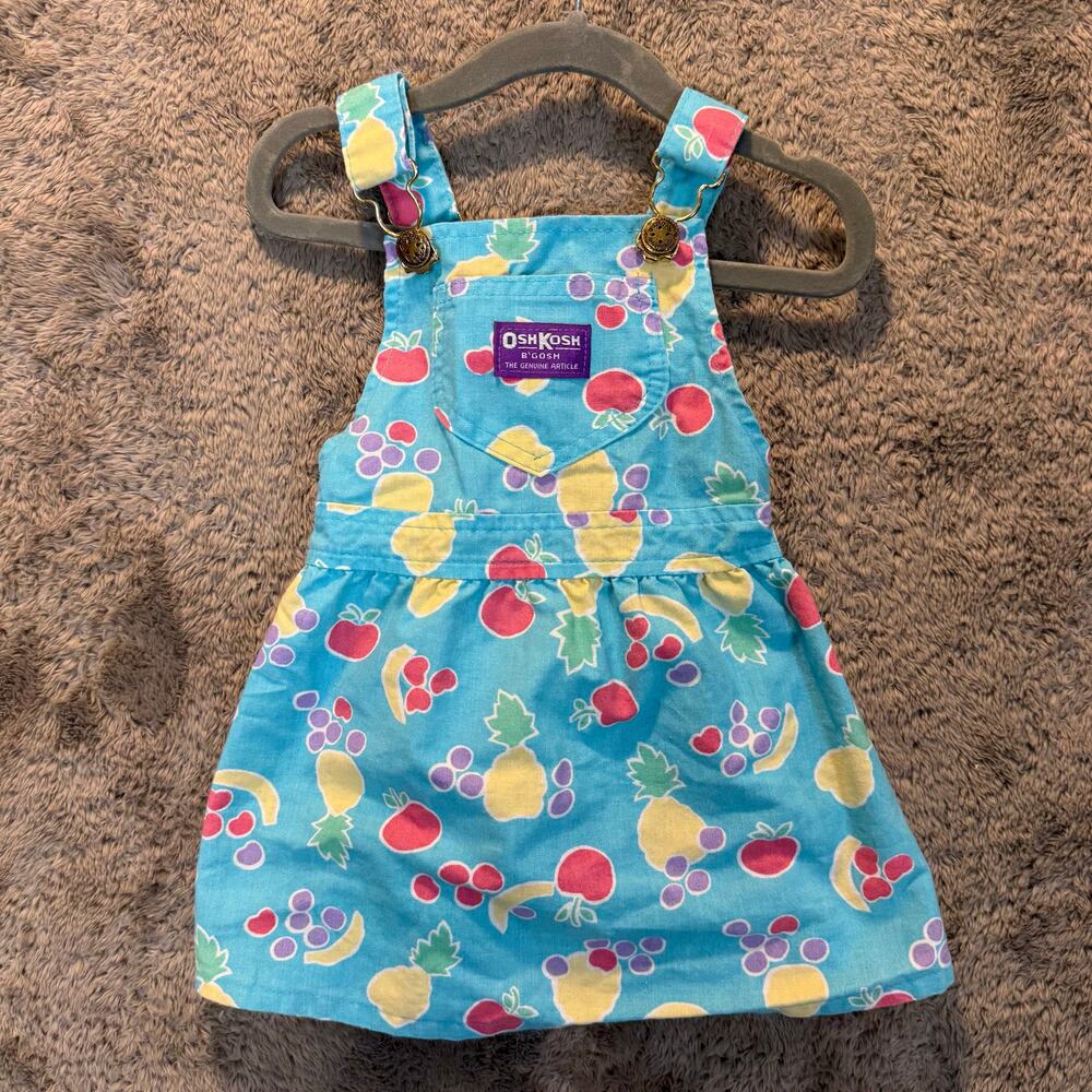 Vintage 80s 90s Oshkosh Fruit Print Blue Overalls Dress Jumper Pinafore 2T - Picture 9 of 9